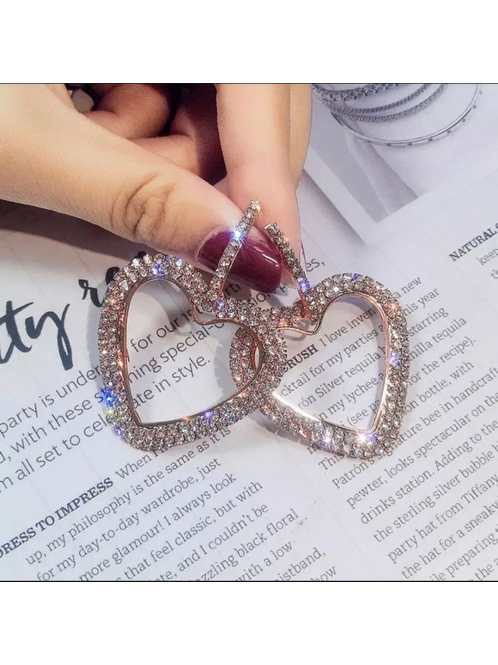 Rose Gold Rhinestone Heart Earrings